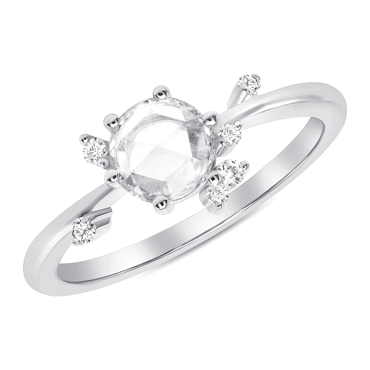 Rose cut diamond cluster ring white gold
