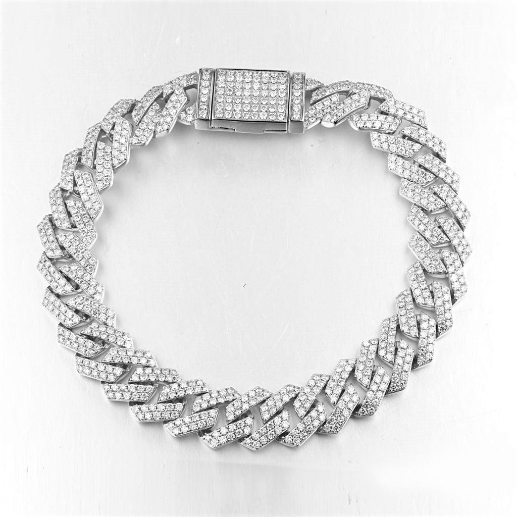 Men's cuban chain diamond bracelet with hidden diamond clasp white gold