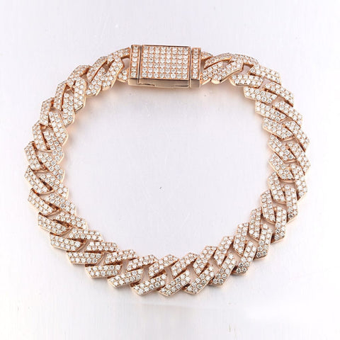 Men's Cuban Chain Diamond Bracelet with Hidden diamond clasp Rose Gold