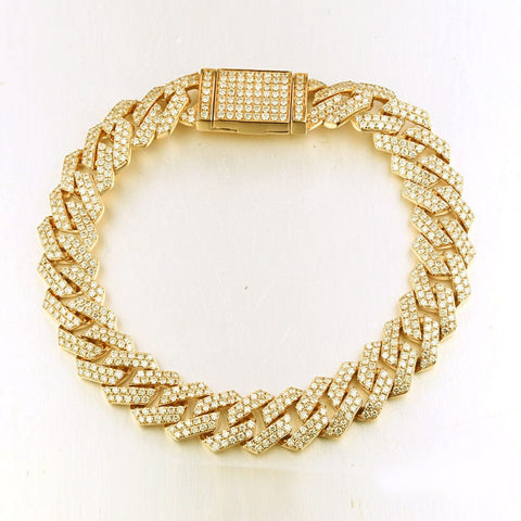 Men's Cuban Chain Diamond Bracelet with Hidden diamond clasp 14K Solid Yellow Gold