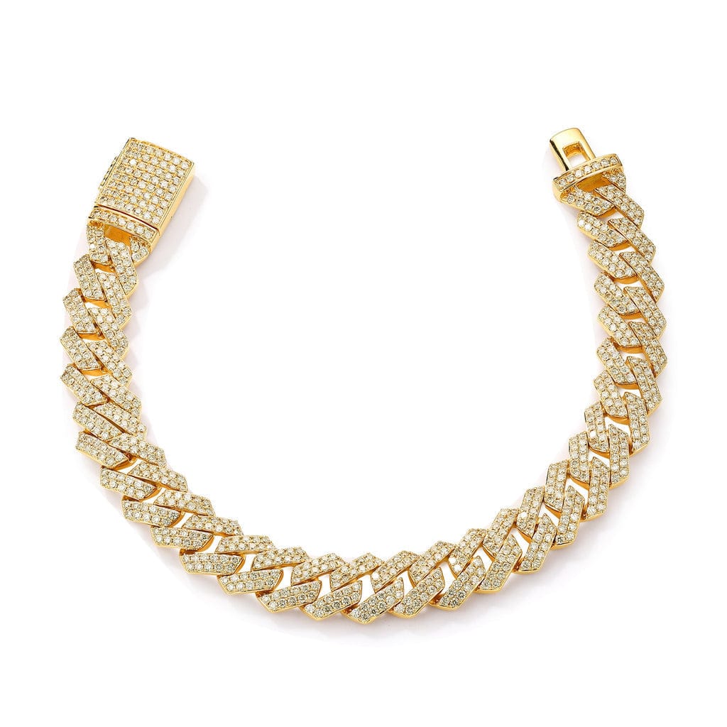 Men's bracelet with hidden diamond clasp 14k solid gold 12mm 8 carats yellow gold