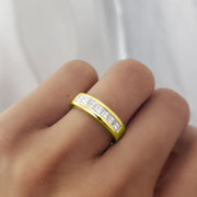 Men's Diamond Ring Channel Set Princess Cut Yellow on Hand
