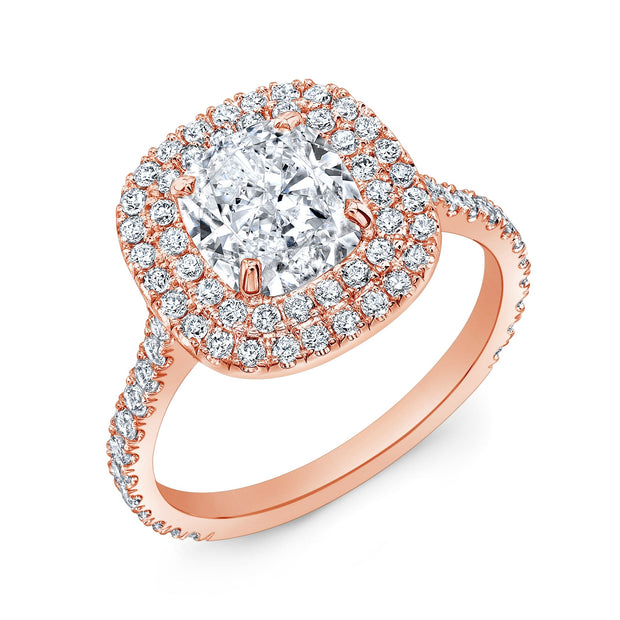 Double Halo Diamond Engagement Ring Rose Gold