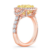 4.10 Ctw Canary Fancy Yellow Cushion & Half Moon Art-Deco Ring VVS1 GIA Certified