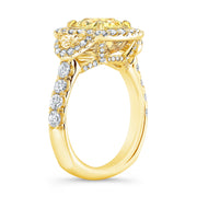 Canary Fancy Yellow Halo Cushion Cut Diamond Ring w Half Moons