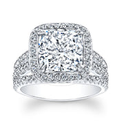 Natural Cushion Cut Halo 3 Row Split Shank Diamond Engagement Ring white gold