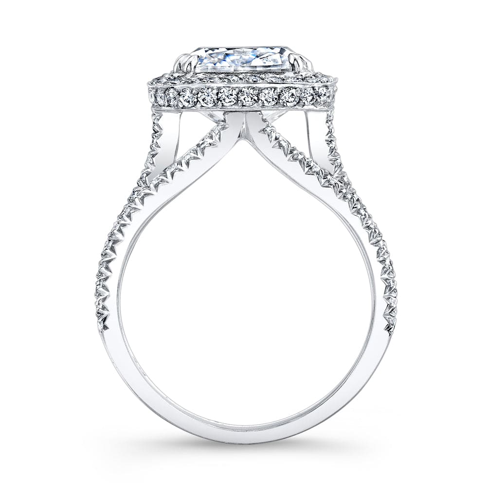 Natural cushion cut halo 3 row split shank diamond engagement ring