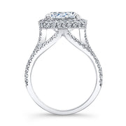 Natural Cushion Cut Halo 3 Row Split Shank Diamond Engagement Ring