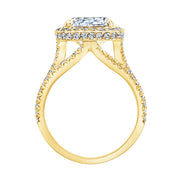 Natural Cushion Cut Halo 3 Row Split Shank Diamond Engagement Ring yellow gold side view