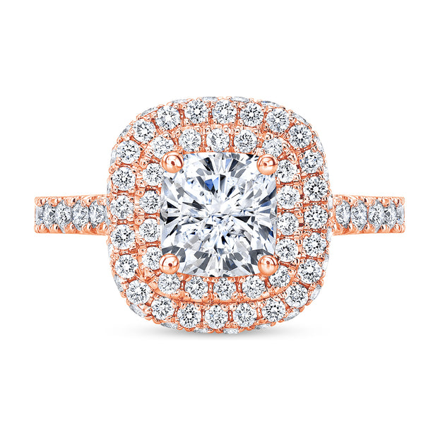 Cushion Double Halo with Hidden Halo Engagement Ring