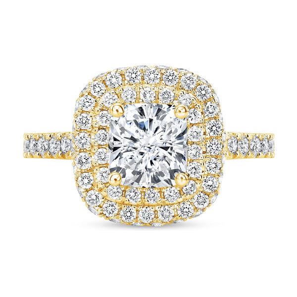 Cushion Double Halo with Hidden Halo Engagement Ring