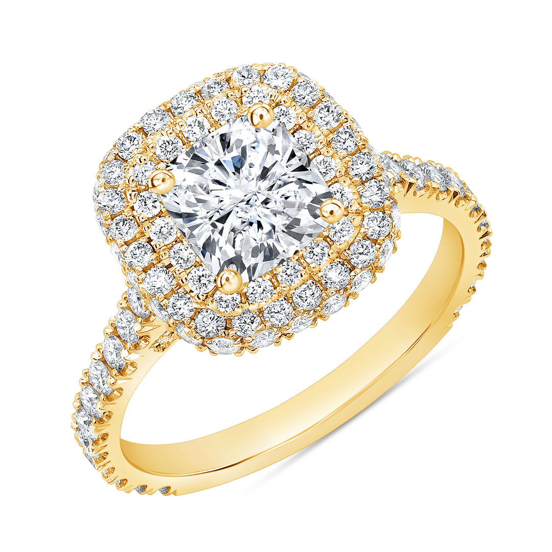 Cushion Double Halo with Hidden Halo Engagement Ring