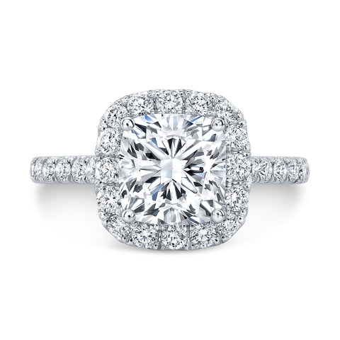 Cushion Halo Engagement Ring Set Front View