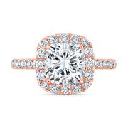 Halo Cushion Engagement Ring Set Rose Front View