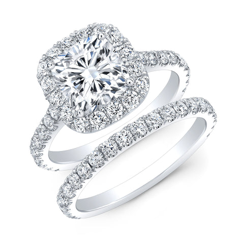 Cushion Halo Engagement Ring Set