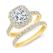 Halo Cushion Engagement Ring Set Yellow Gold