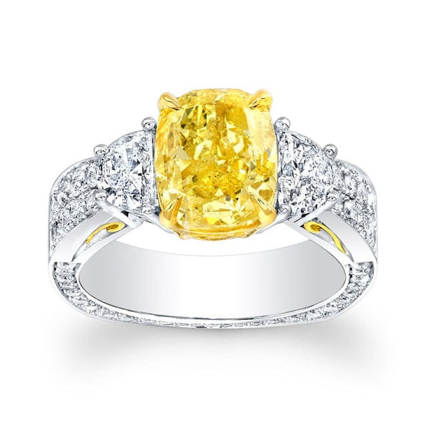 4.10 Ct Canary Fancy Light Yellow Cushion Cut Diamond Ring VS1 GIA Certified