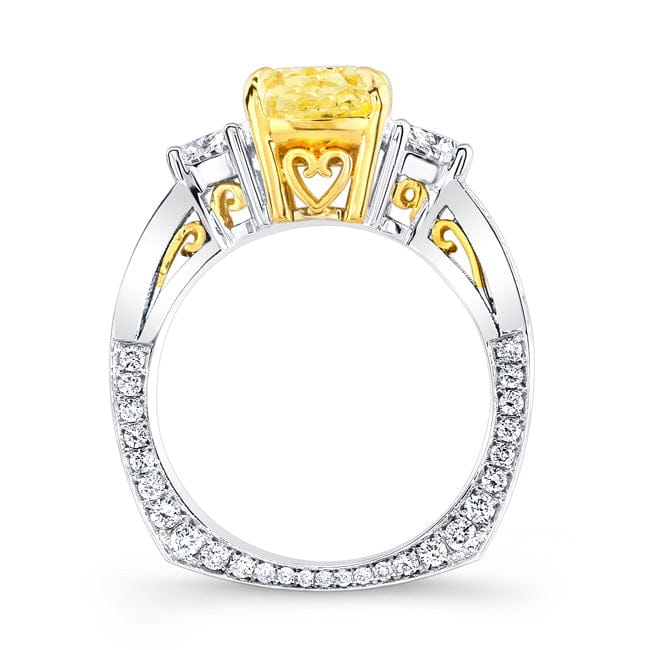 Yellow cushion cut diamond ring