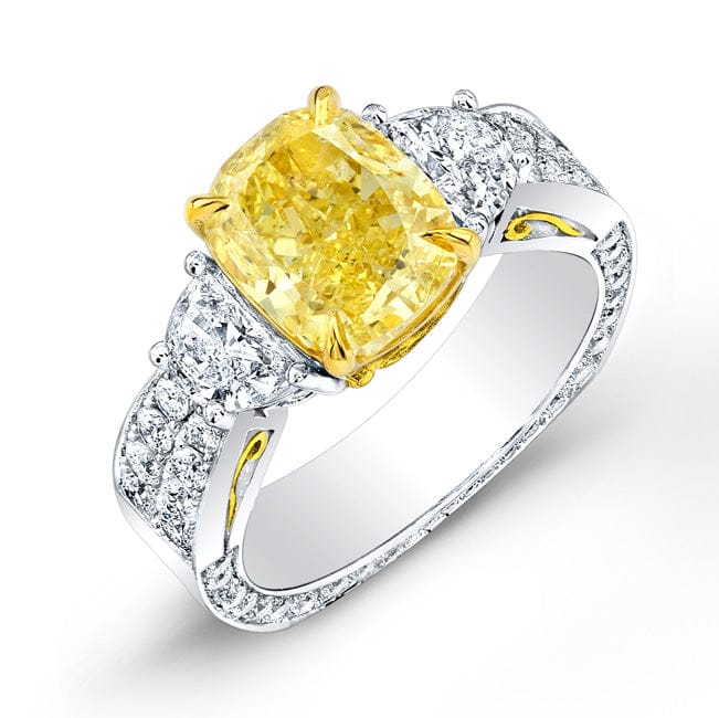 Yellow cushion cut diamond ring