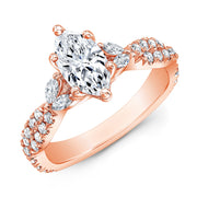 rose gold Semi Setting Tulip Diamond Engagement Ring With Marquise and Round U-Pave