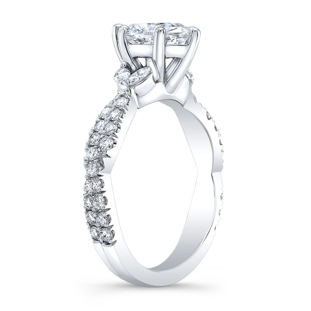Semi Setting Tulip Diamond Engagement Ring With Marquise and Round U-Pave side view