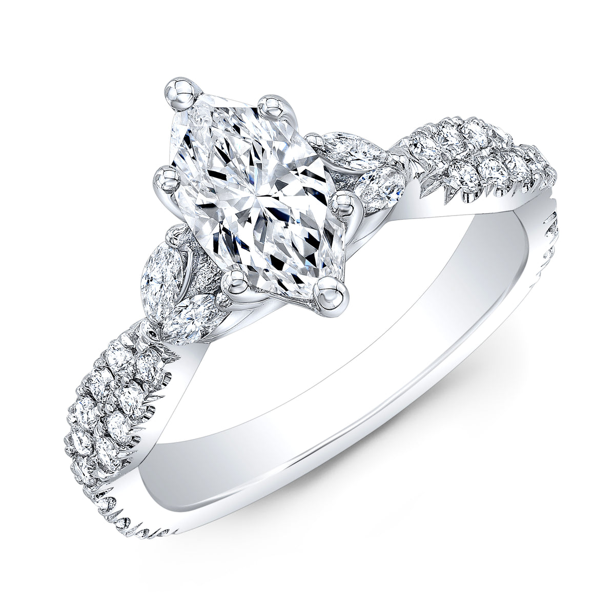 Tulip diamond engagement ring with marquise and round u pave