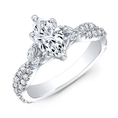 Tulip Diamond Engagement Ring with Marquise and Round U-Pave