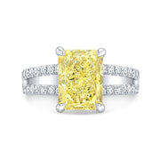 Radiant Cut Fancy Yellow Hidden Halo Split Shank Diamond Engagement Ring white gold top view