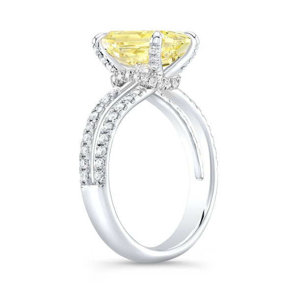 Radiant Cut Fancy Yellow Hidden Halo Split Shank Diamond Engagement Ring white gold side view