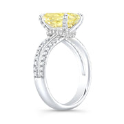 Radiant Cut Fancy Yellow Hidden Halo Split Shank Diamond Engagement Ring white gold side view
