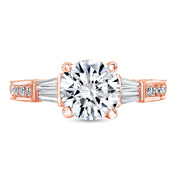 2.50 ct. Comely Round Cut w Baguette Diamond Ring H Color VS2 GIA Certified Triple Excellent
