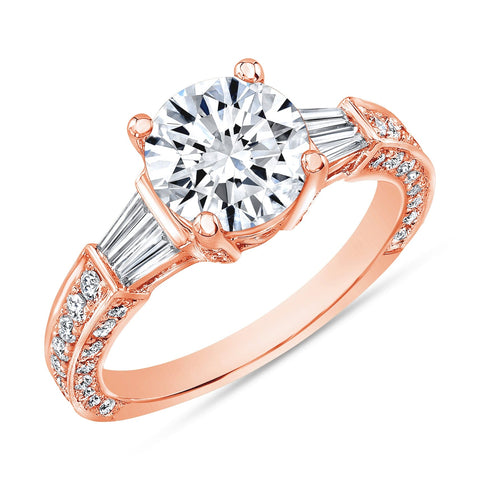 2.50 ct. Comely Round Cut w Baguette Diamond Ring H Color VS2 GIA Certified Triple Excellent