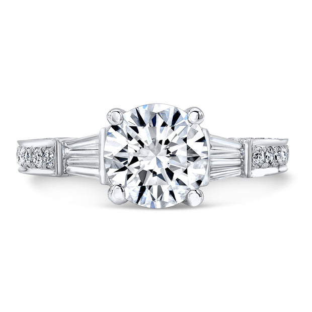 Tapered Baguette and Side Pave Engagement Ring