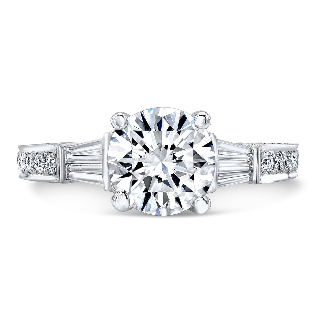 2.70 ct. Comely Round Cut w Baguette Diamond Ring J Color VS2 GIA Certified Triple Excellent