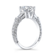 2.50 ct. Comely Round Cut w Baguette Diamond Ring H Color VS2 GIA Certified Triple Excellent