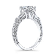 2.70 ct. Comely Round Cut w Baguette Diamond Ring J Color VS2 GIA Certified Triple Excellent