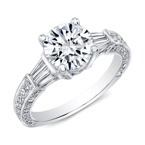 2.50 ct. Comely Round Cut w Baguette Diamond Ring H Color VS2 GIA Certified Triple Excellent