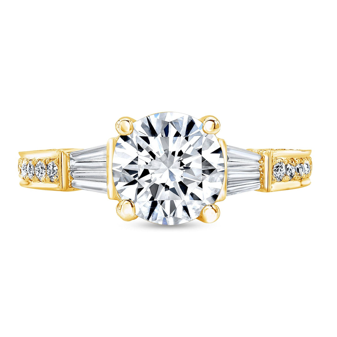 2.50 ct. Comely Round Cut w Baguette Diamond Ring H Color VS2 GIA Certified Triple Excellent
