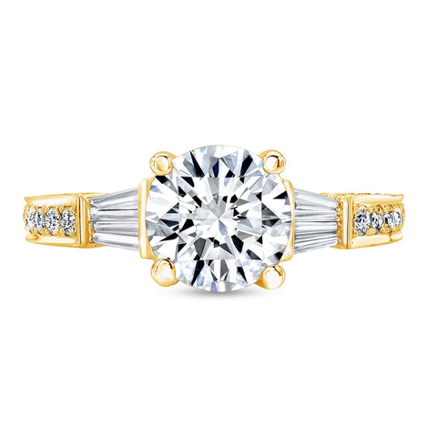 2.50 ct. Comely Round Cut w Baguette Diamond Ring H Color VS2 GIA Certified Triple Excellent
