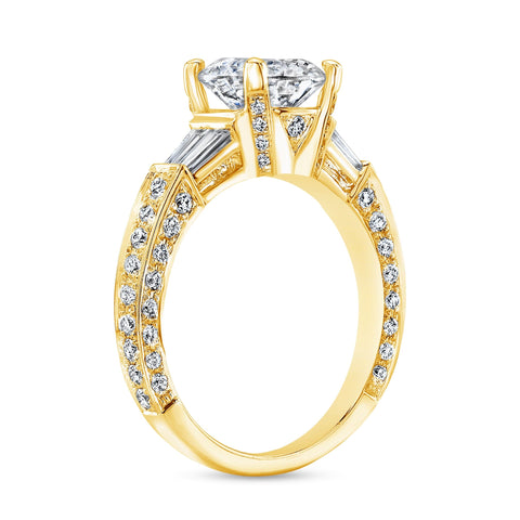 2.50 ct. Comely Round Cut w Baguette Diamond Ring H Color VS2 GIA Certified Triple Excellent