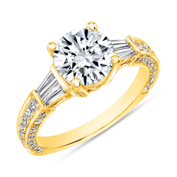 Tapered Baguette and Side Pave Diamond Engagement Ring yellow gold