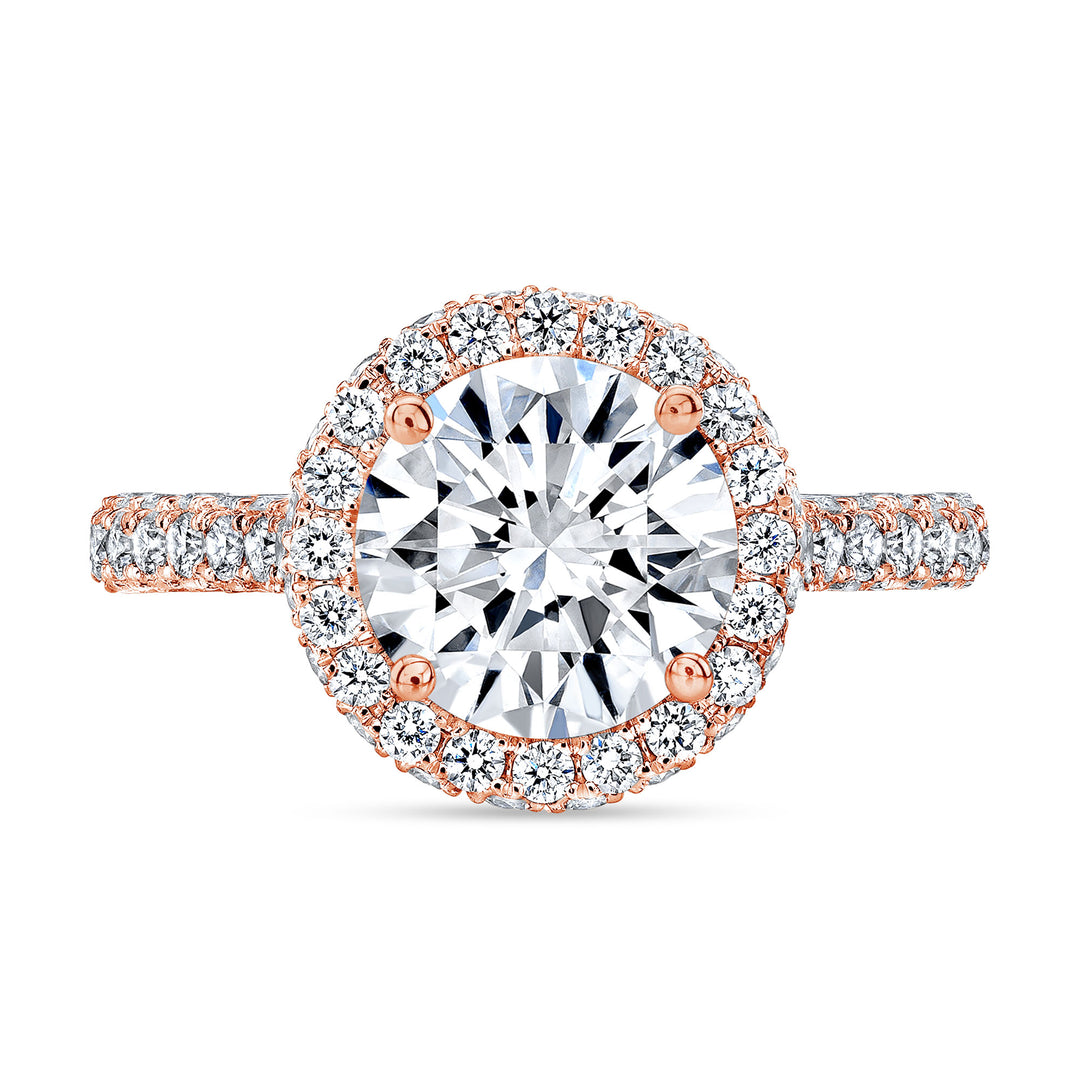 Diva Halo and Side Halo 3 Rows Pave Diamond Engagement Ring
