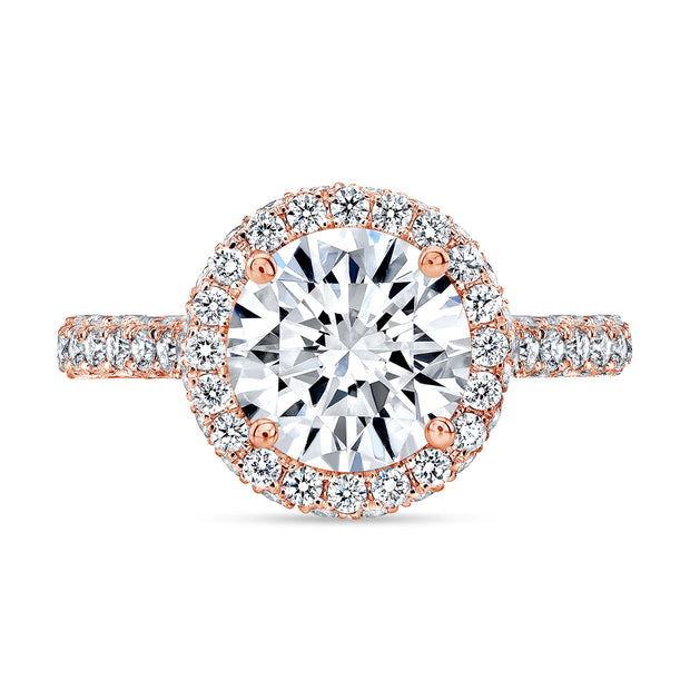 Diva Halo and Side Halo 3 Rows Pave Diamond Engagement Ring