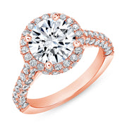 Diva Halo and Side Halo 3 Rows Pave Diamond Engagement Ring