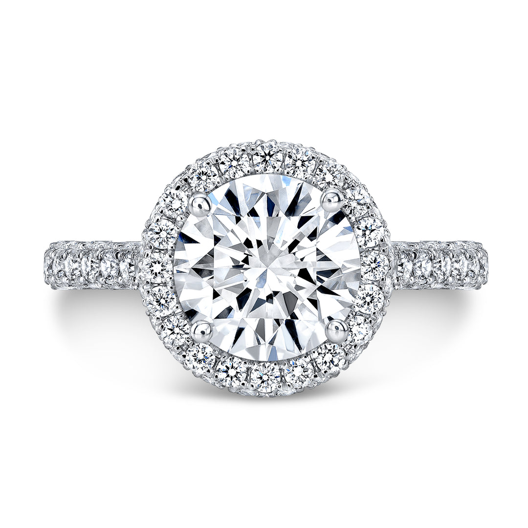 Diva Halo and Side Halo 3 Rows Pave Diamond Engagement Ring