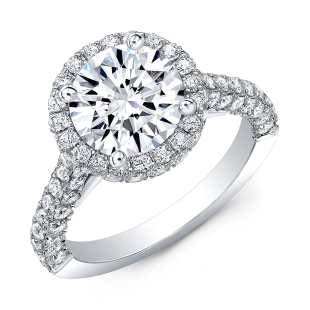 Diva Halo and Side Halo 3 Rows Pave Diamond Engagement Ring