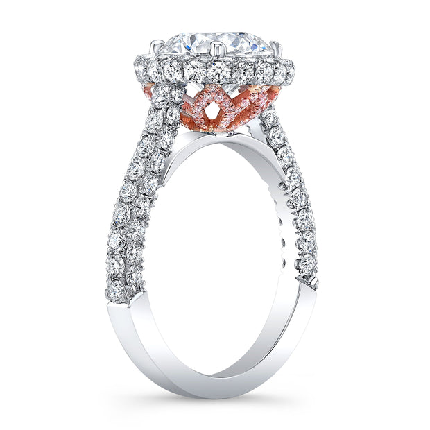 Diva Halo and Side Halo 3 Rows Pave Diamond Engagement Ring