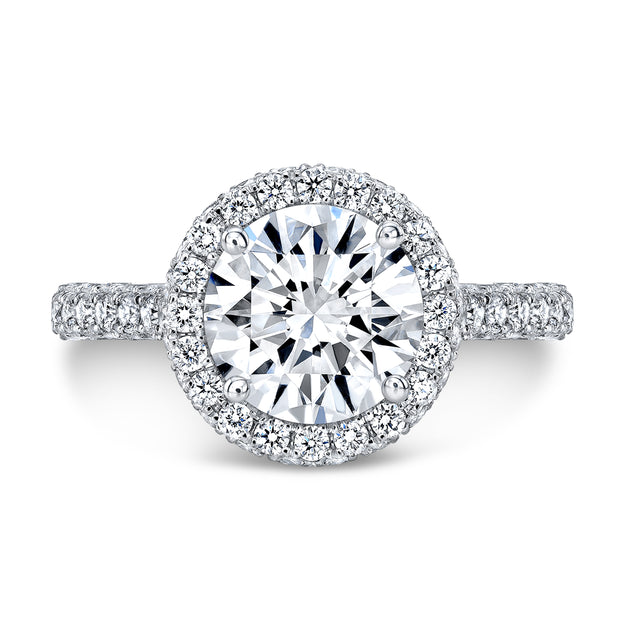 Diva Halo and Side Halo 3 Rows Pave Diamond Engagement Ring