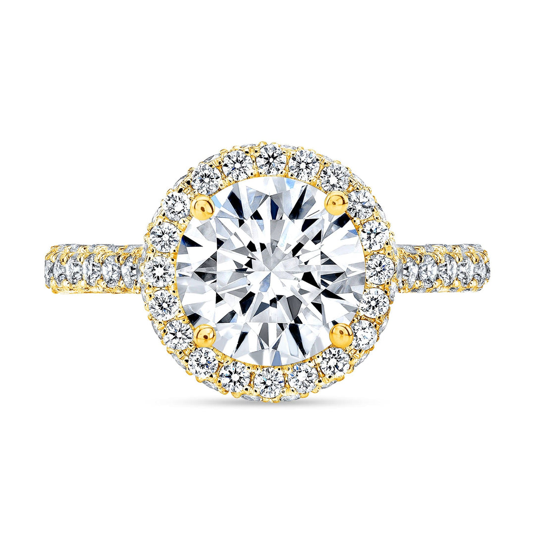 Diva Halo and Side Halo 3 Rows Pave Diamond Engagement Ring