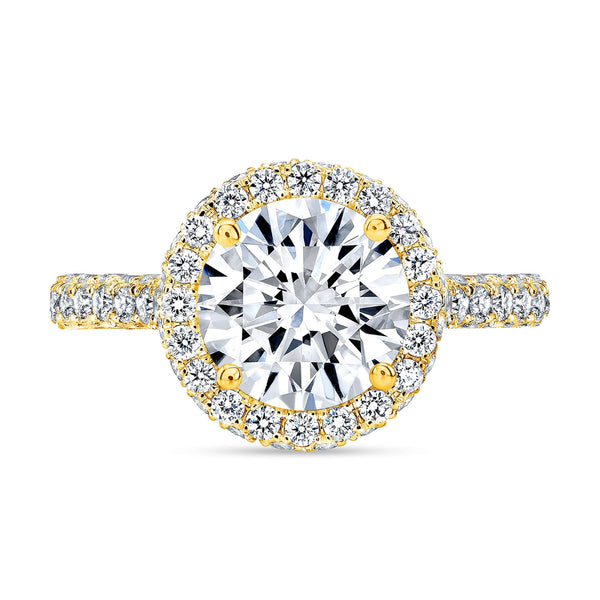 Diva Halo and Side Halo 3 Rows Pave Diamond Engagement Ring